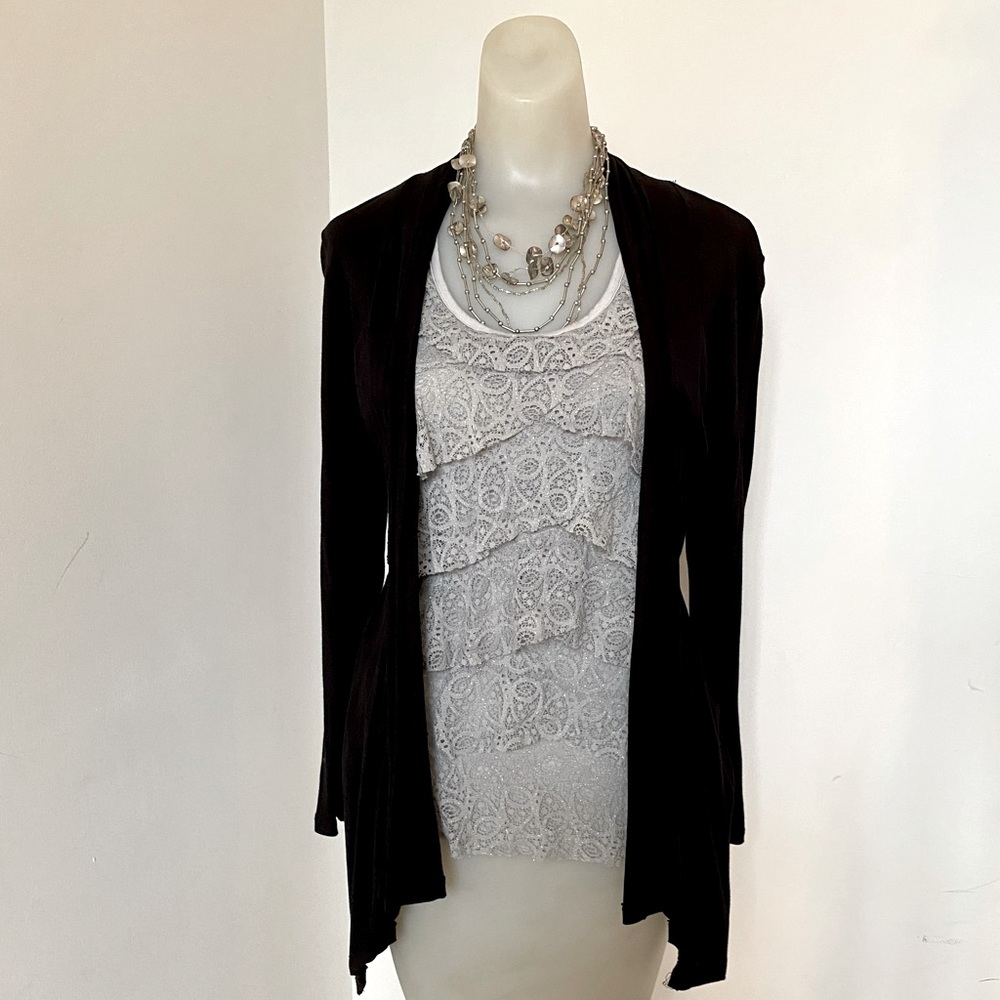 Charlotte Rouse Gray Ruffled Tank Top Size Medium